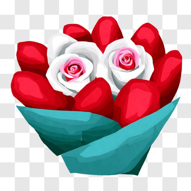 Download Romantic Bouquet of Red and White Roses PNG Online - Creative ...