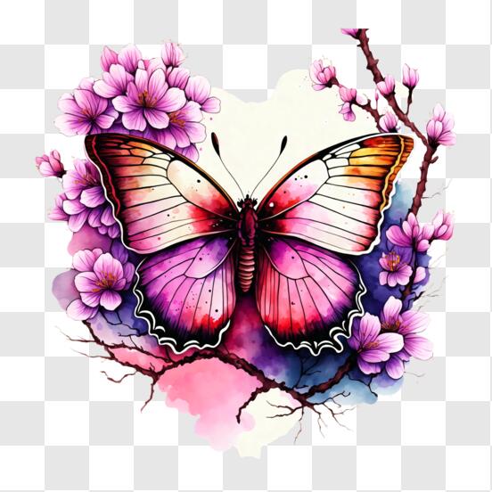 Télécharger Artwork de papillon et de cœur de fleur PNG En Ligne