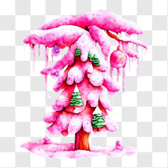 Baixe Árvore de Natal Rosa Festiva Decorada com Enfeites e Flocos de Neve  PNG - Creative Fabrica