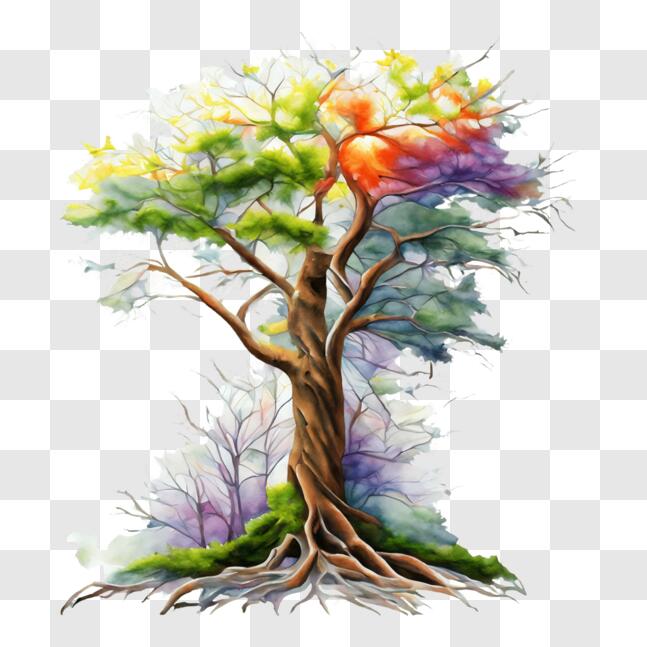 Download Colorful Tree with Vibrant Leaves and Thick Trunk PNGs Online ...