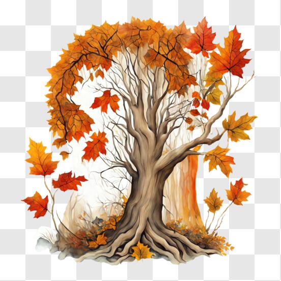 Baixe Linda Árvore de Outono com Folhas Coloridas e Riacho PNG - Creative  Fabrica