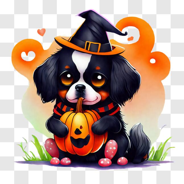 Download Cute Dog in Halloween Costume with Pumpkin PNGs Online ...