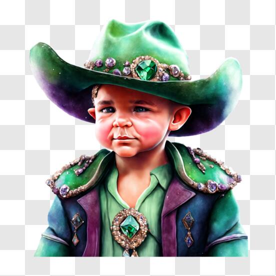 Junger Junge mit aufwändigem grünen Cowboyhut und Schmuck PNG online  herunterladen – Creative Fabrica