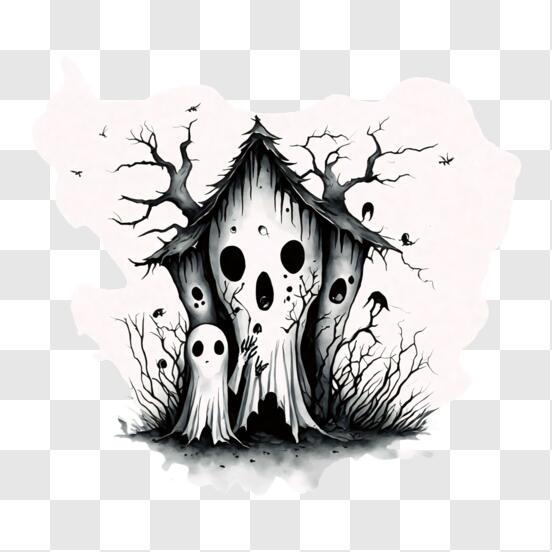 Creepy haunted ghost house scene illustration | Haunted house drawing, Ghost  house, Spooky house