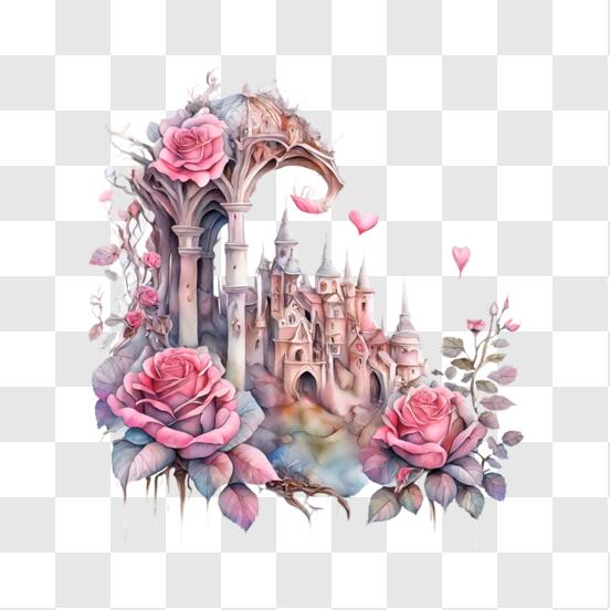 Scarica Castello con rose rosa e fiori PNG Online - Creative Fabrica