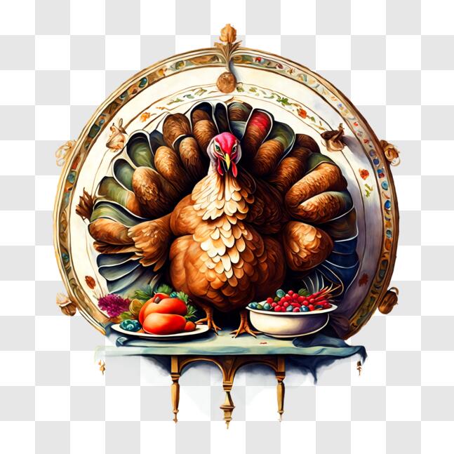 Download Thanksgiving Turkey in Ornate Frame with Fruits and Vegetables ...