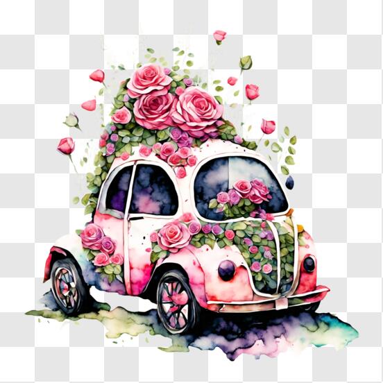 Unique Wedding Car Decoration Set Pink hearts flowers and FREE door ribbon  bows