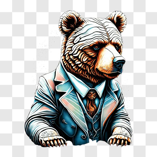 Download Elegant Bear in a Suit and Tie PNG Online - Creative Fabrica