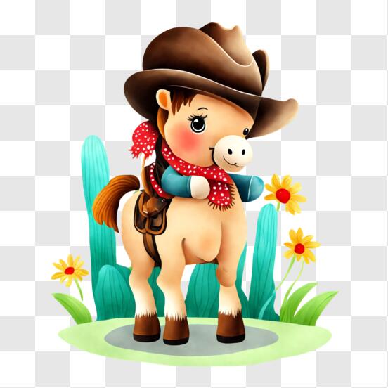Download Adorable Little Cowboy Horse in a Western Outfit PNG Online -  Creative Fabrica