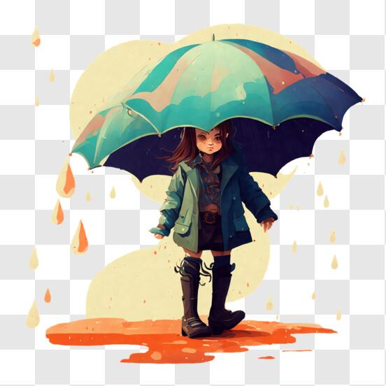 Descarga Niña de Dibujos Animados bajo la Lluvia con Paraguas PNG En Línea  - Creative Fabrica