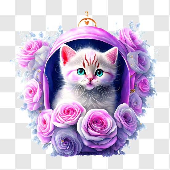 Gatos adoráveis na cesta rosa, Vetor Premium