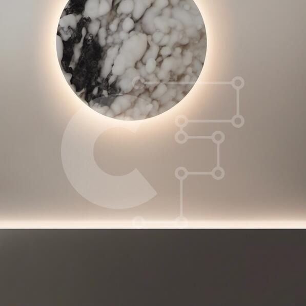Circular Marble Light Fixture in Empty White Room stock photo