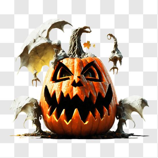 Baixe Abóbora de Halloween com Olhos Brilhantes e Morcegos PNG - Creative  Fabrica