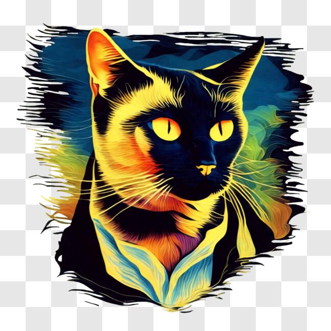 Download Abstract Siamese Cat with Brightly Colored Eyes PNG Online