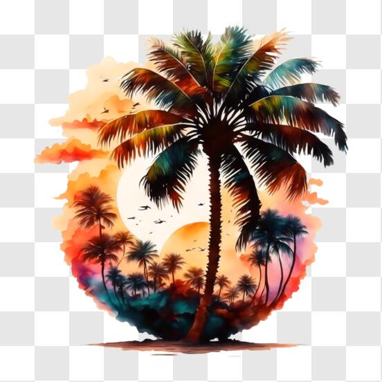 Download Colorful Painting of Palm Trees for Home and Office Decor PNG