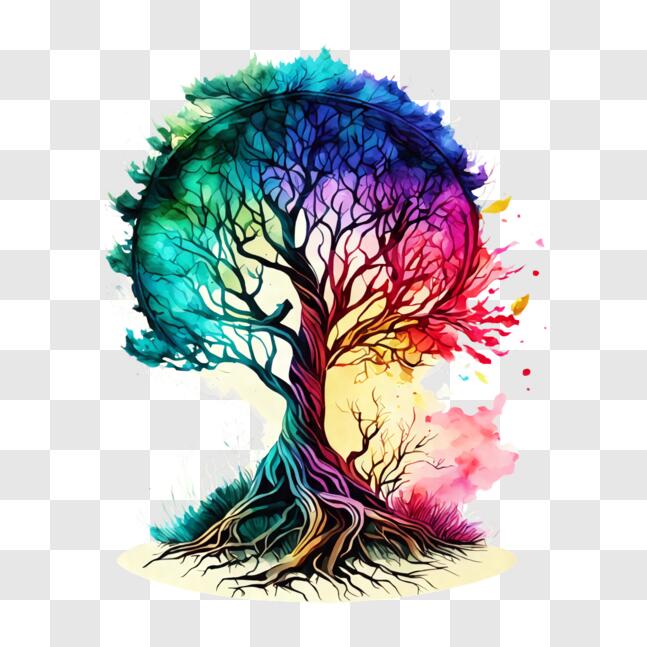 Download Tree with Colorful Roots and Leaves - Concept of Life PNGs ...