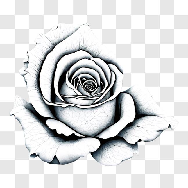 Download Intricately Detailed Rose Drawing in Black and White PNG ...