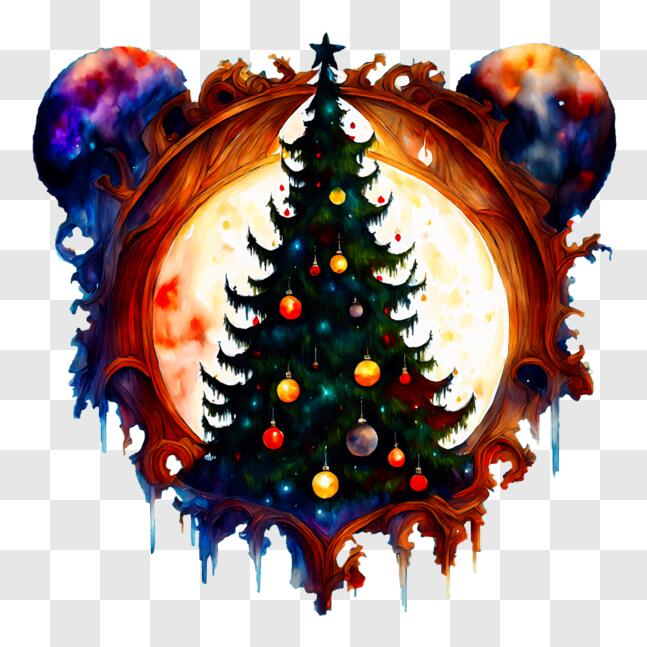 Weihnachtsbaum mit Disney-Mausohren-Ornamenten und Lichtern PNG online  herunterladen – Creative Fabrica