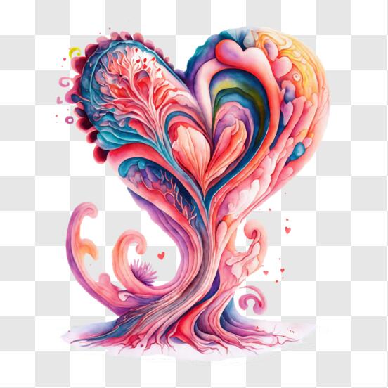 Sticker romantic tree with colorful heart shape 