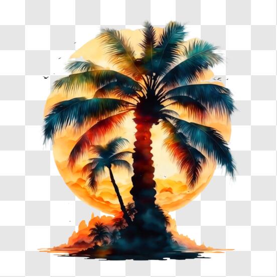 Download Stunning Palm Tree Sunset PNG Online - Creative Fabrica
