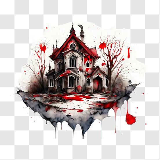 Baixe Desenho Assustador Preto e Branco de uma Casa Decaindo com Sangue  Pingando PNG - Creative Fabrica