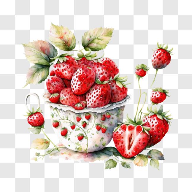 Download Strawberries in a Teacup Watercolor Painting PNG Online ...