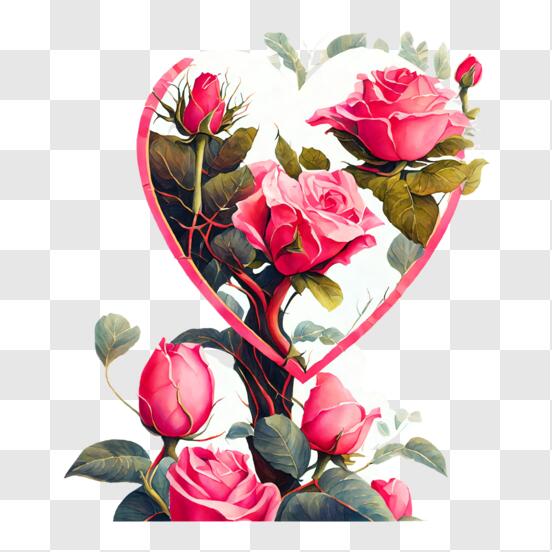Scarica Cornice a forma di cuore con rose rosa PNG Online - Creative Fabrica