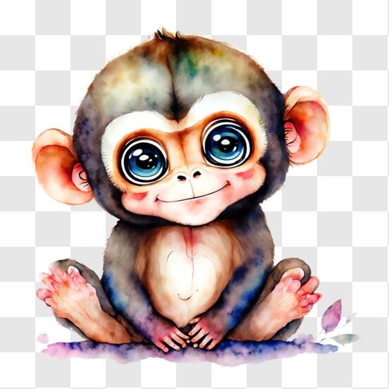 Baixe Macaco de desenho animado adorável com grandes olhos azuis PNG -  Creative Fabrica