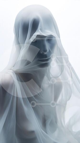 Mysterious Woman Covered in White Cloth stock photo | Creative Fabrica