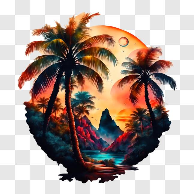 Download Tranquil Tropical Sunset with Palm Trees PNG Online - Creative ...