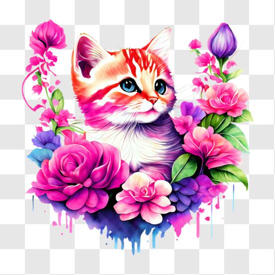 Diamond Painting Kit ,cat Kitten With Flowers Peonies Crown