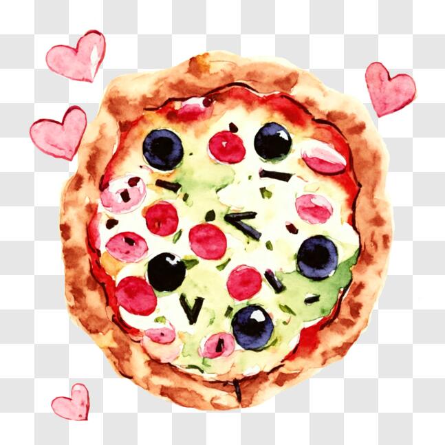 Scarica Pizza di San Valentino con decorazioni a forma di cuore PNG Online  - Creative Fabrica