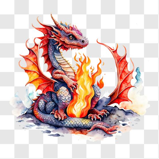Desenho de dragão com detalhes de fogo · Creative Fabrica