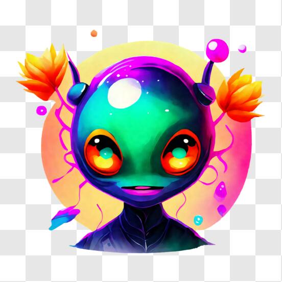 Um desenho animado de um alienígena com uma cabeça colorida