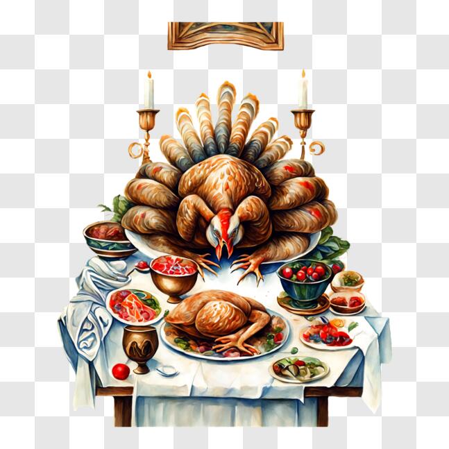 Download Thanksgiving Dinner Table with Turkey and Decor PNG Online ...