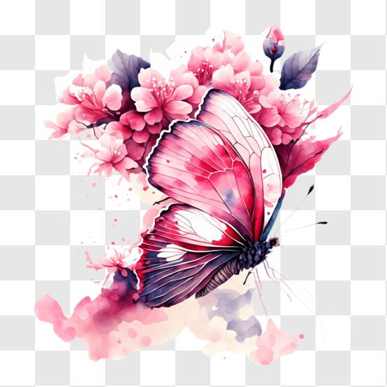 Télécharger Papillon rose sur des fleurs - Magnifique décoration  d'intérieur PNG En Ligne - Creative Fabrica