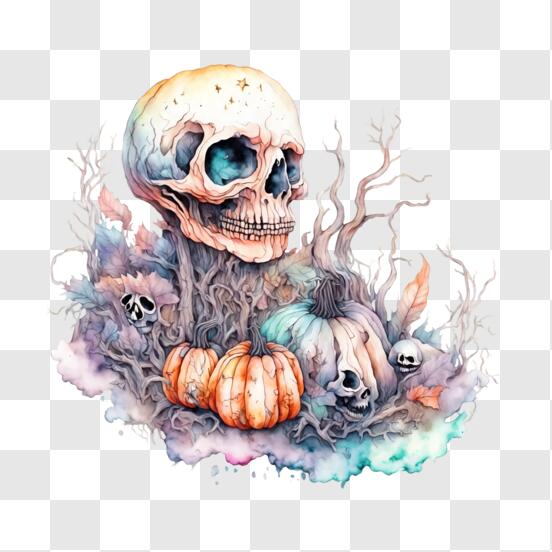 Halloween Aquarela Assustador Crânio Homem Caveira PNG Transparente  [download] - Designi