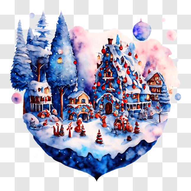Download Idyllic Winter Village Watercolor Painting with Festive ...