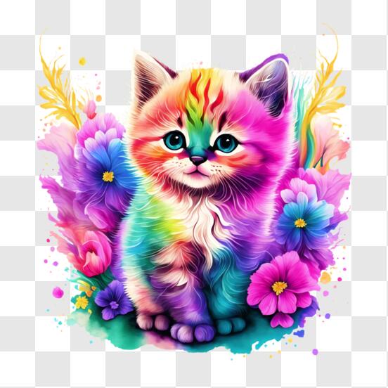 Scarica Gatto giocoso e giocoso in un campo di fiori colorato PNG Online - Creative  Fabrica