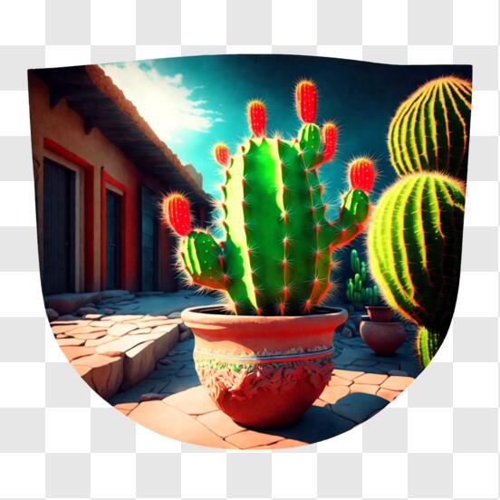 Télécharger Cactus en pot dans un jardin extérieur PNG En Ligne - Creative  Fabrica