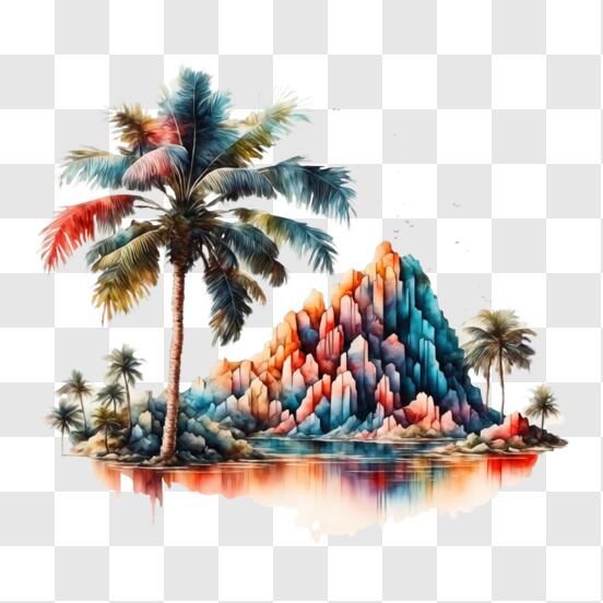 Download Tropical Island with Palm Trees Drawing PNGs Online - Creative ...