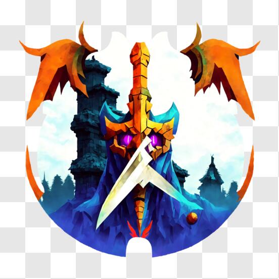 Baixe Logotipo do Jogo de Dragão com Dragão Laranja e Azul e Espada PNG -  Creative Fabrica