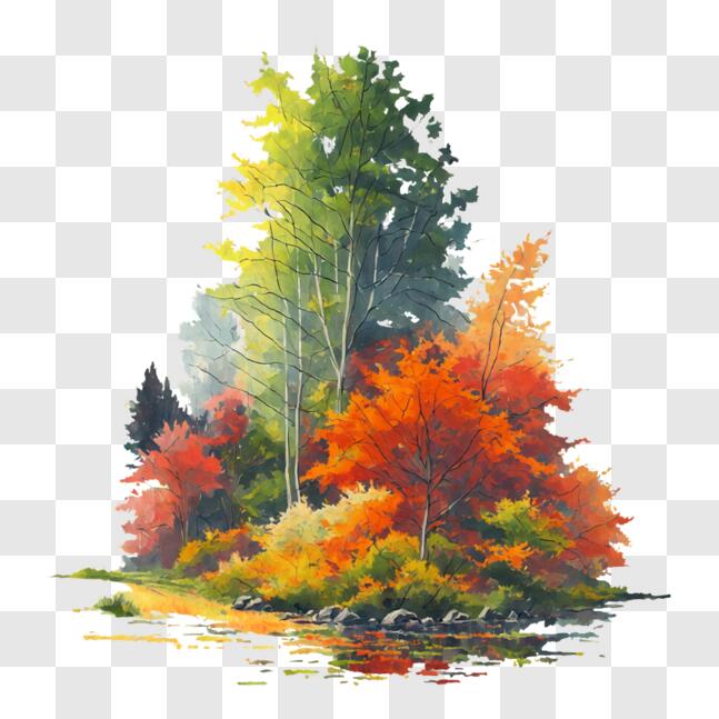 Download Beautiful Autumn Forest Painting with Colorful Trees and a ...