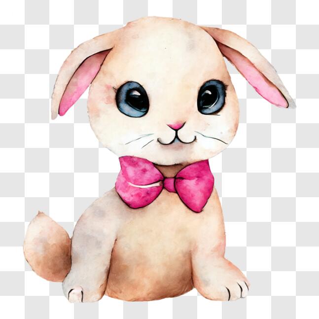 Download Adorable Bunny with Pink Bow Tie PNG Online - Creative Fabrica