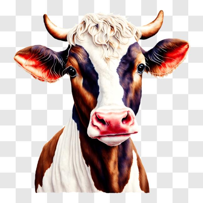 Download Brown and White Cow with Horns PNG Online - Creative Fabrica