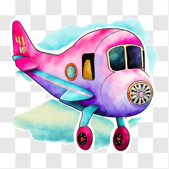 Baixe Avião de desenho animado colorido com personagem PNG - Creative  Fabrica