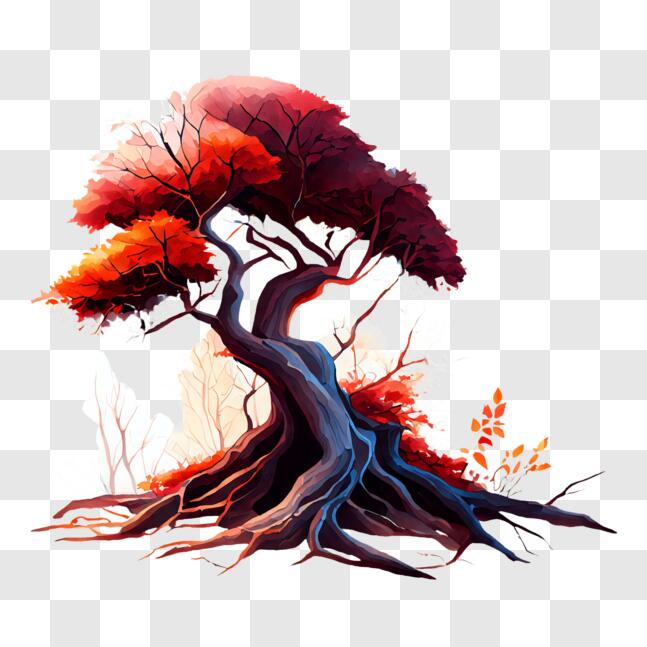 Download Beautiful Tree with Red Leaves on Black Background PNG Online ...