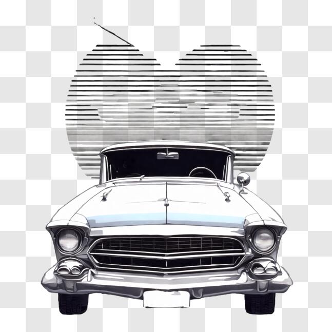 vintage car clipart black and white heart