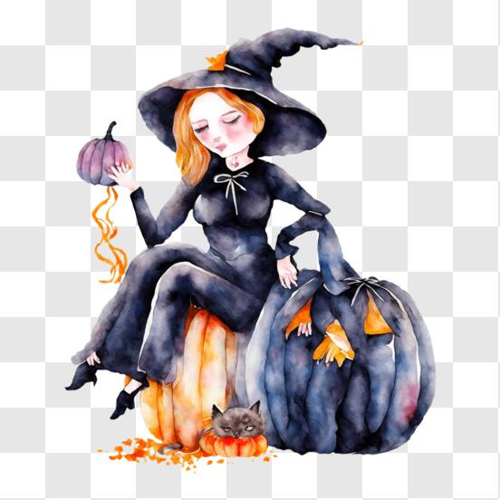 Baixe Bruxa Assustadora de Halloween com Fantasia Preta PNG - Creative  Fabrica