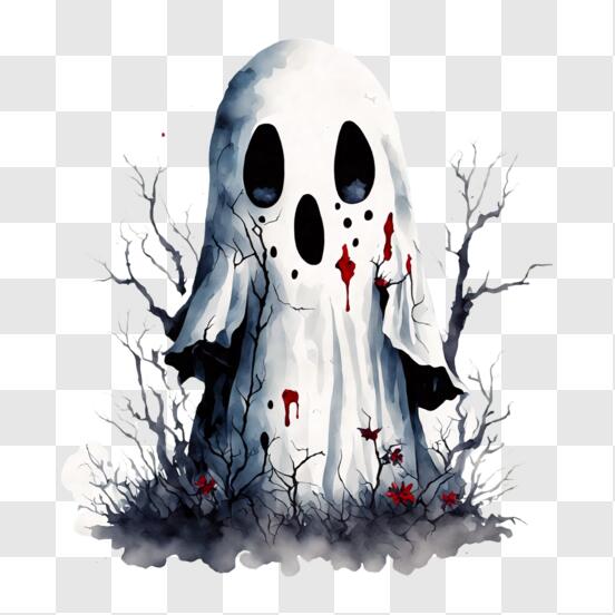 Download Terrifying Ghost with Bloody Eyes in Dark Forest PNG